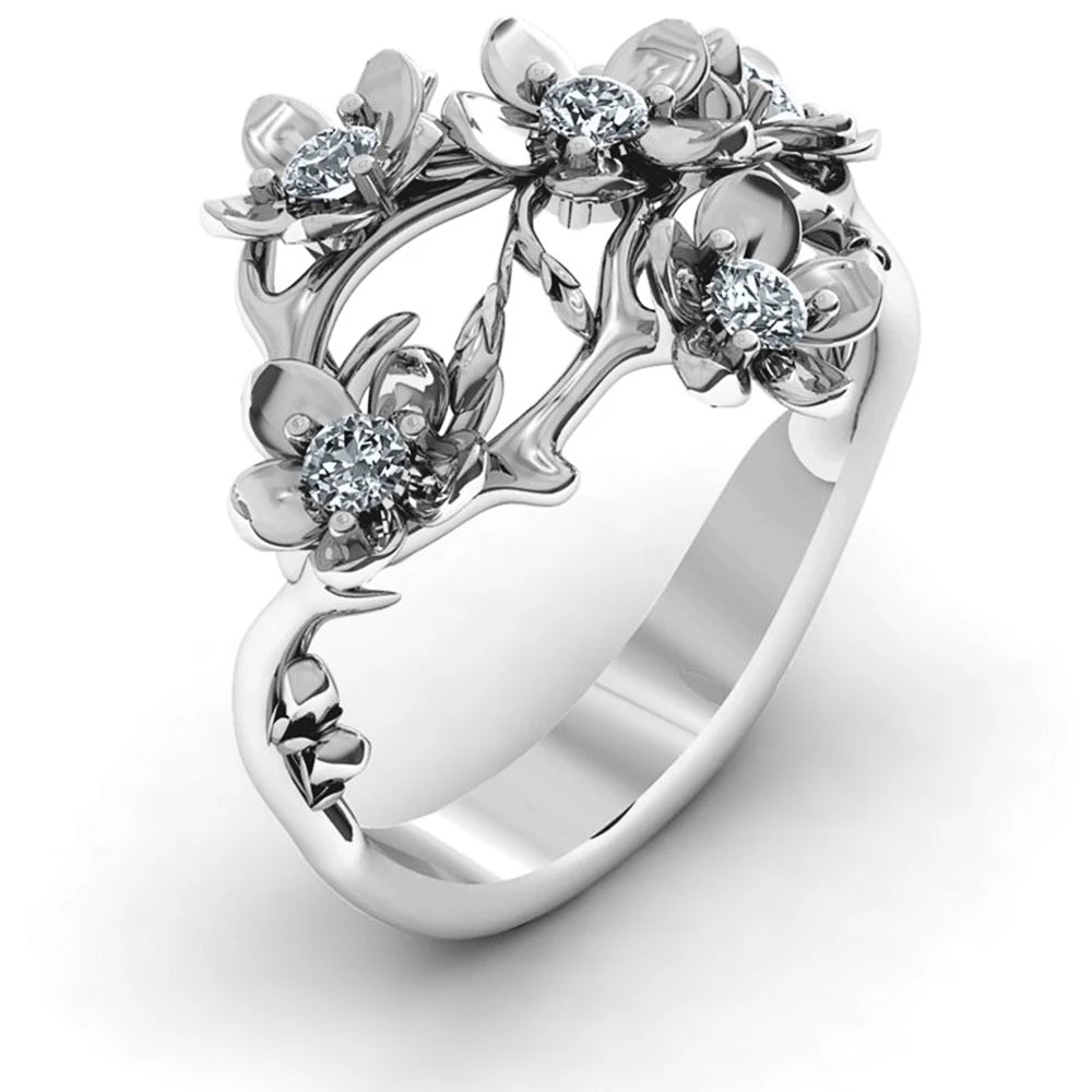 Huitan Flower Cubic Zirconia Statement Ring for Women