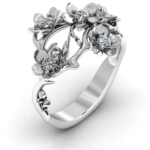 Huitan Flower Cubic Zirconia Statement Ring for Women