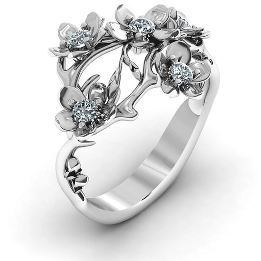 Huitan Flower Cubic Zirconia Statement Ring for Women