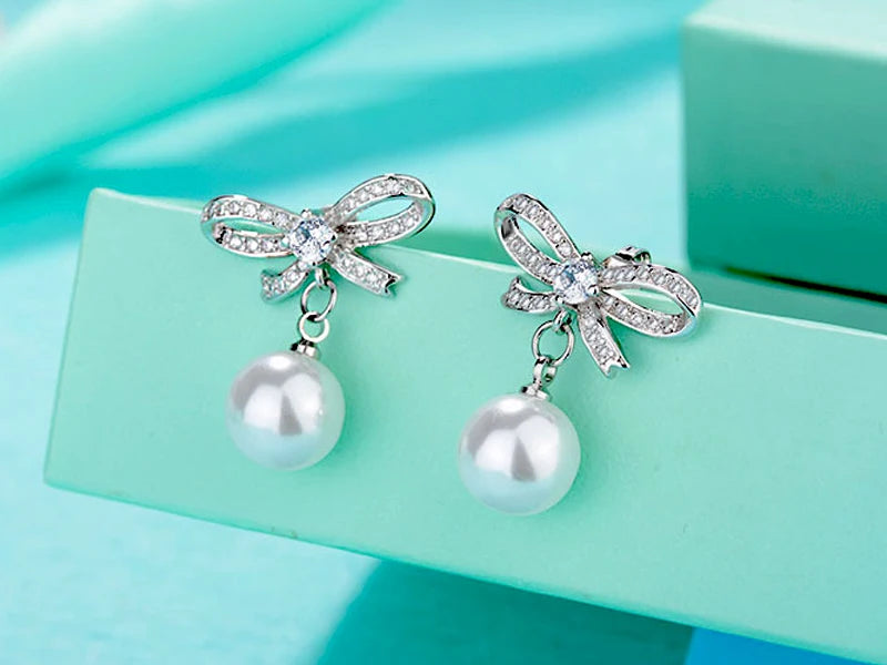 Pearl Bow Drop Earrings