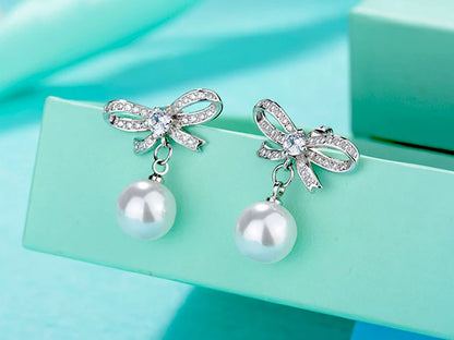 Pearl Bow Drop Earrings