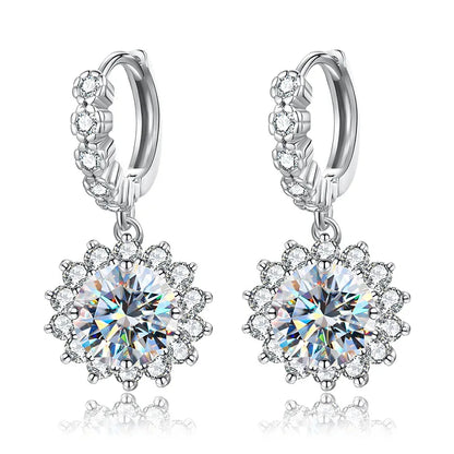Moissanite Sunflower Hoop Earrings - 925 Sterling Silver