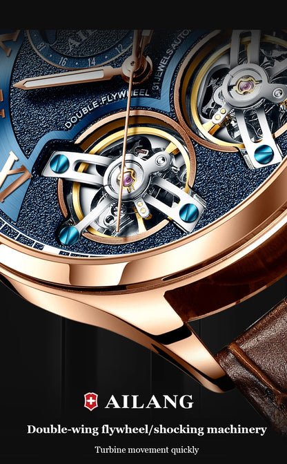 AILANG AL-8822 Double Flywheel Automatic Watch - Moon Phase, Transparent Back, Luxury