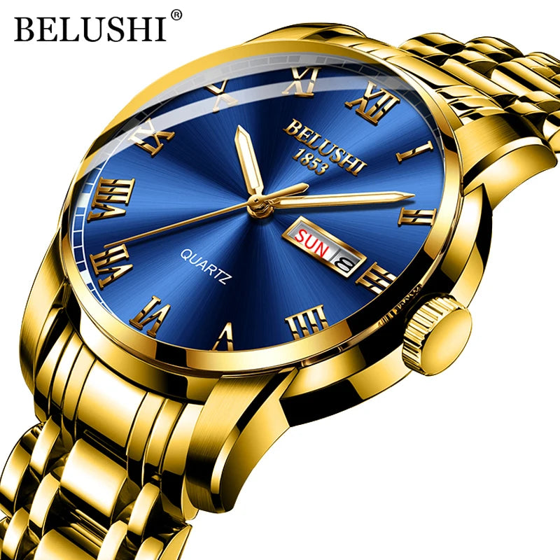 BELUSHI 556 Men's Sport Quartz Watch - Roman Numeral, Luminous, 3ATM, Stainless Steel Band