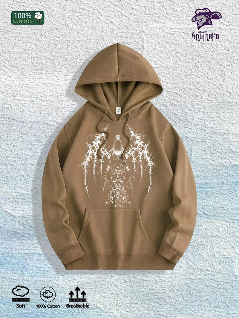 Gothic Winged Graphic Hoodie - 100% Cotton
