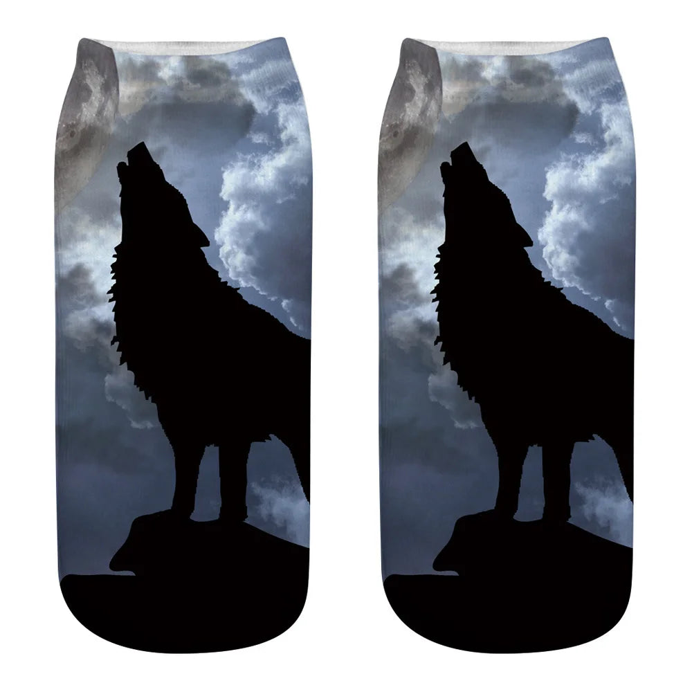 Wild Wolf Series Unisex Sox Women's Funny Cartoon Animal Cute 3D Print Ankle Socks Hot Fashion Punk Gothic Club Sokken