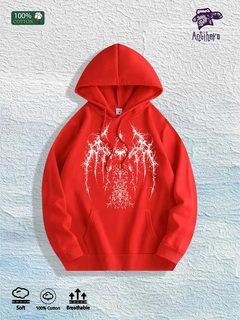 Gothic Winged Graphic Hoodie - 100% Cotton