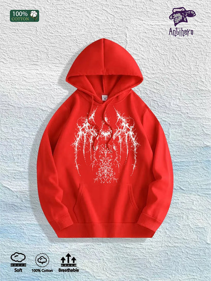 Gothic Winged Graphic Hoodie - 100% Cotton