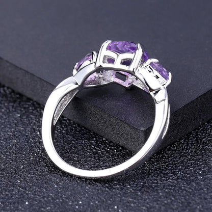 Natural Amethyst Heart Ring - 925 Sterling Silver, 1.19Ct