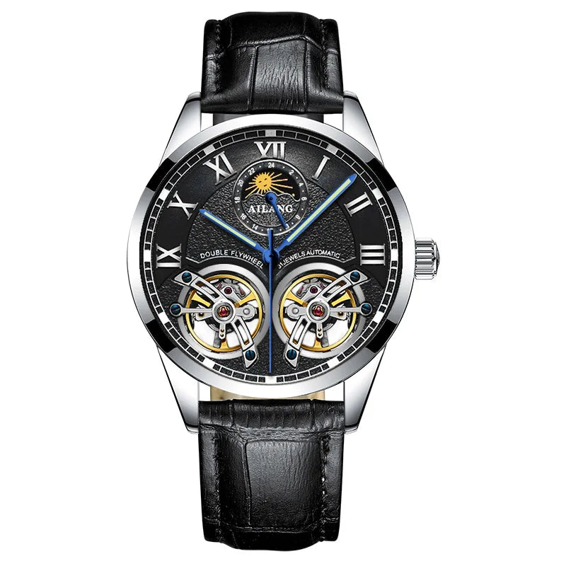 AILANG AL-8822 Double Flywheel Automatic Watch - Moon Phase, Transparent Back, Luxury