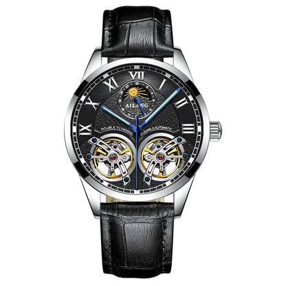 AILANG AL-8822 Double Flywheel Automatic Watch - Moon Phase, Transparent Back, Luxury