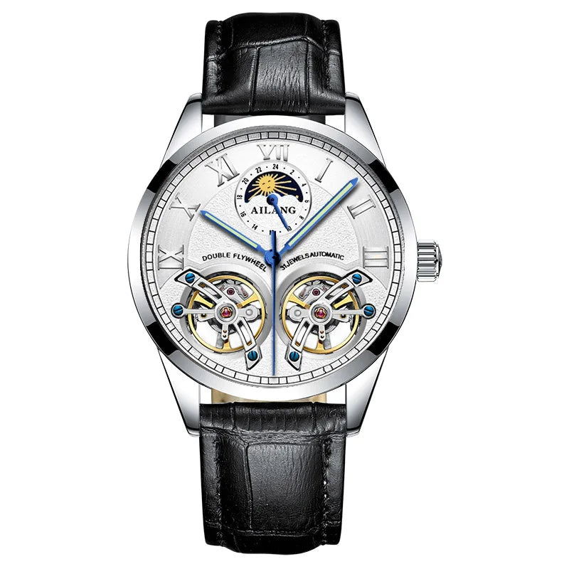 AILANG AL-8822 Double Flywheel Automatic Watch - Moon Phase, Transparent Back, Luxury