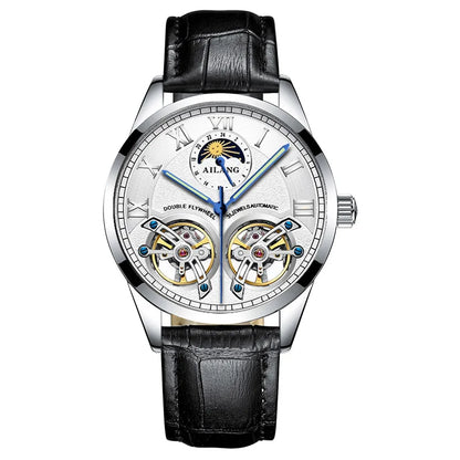 AILANG AL-8822 Double Flywheel Automatic Watch - Moon Phase, Transparent Back, Luxury