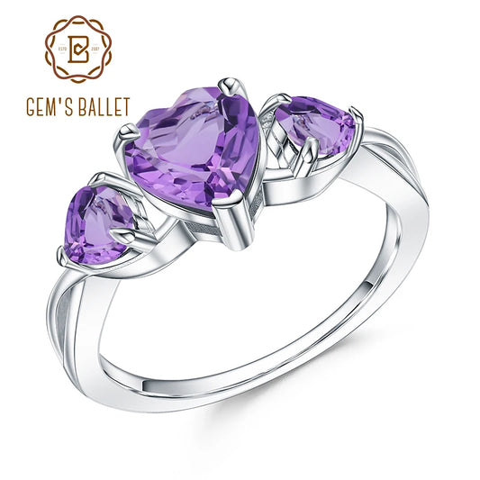 Natural Amethyst Heart Ring - 925 Sterling Silver, 1.19Ct