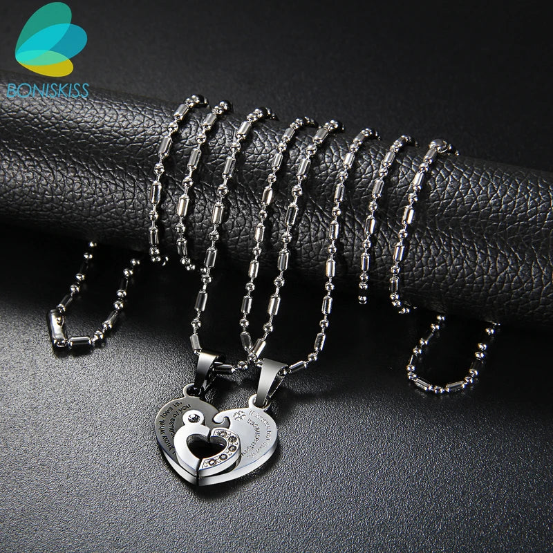Couple Half Heart Necklace Set - 316L Stainless Steel