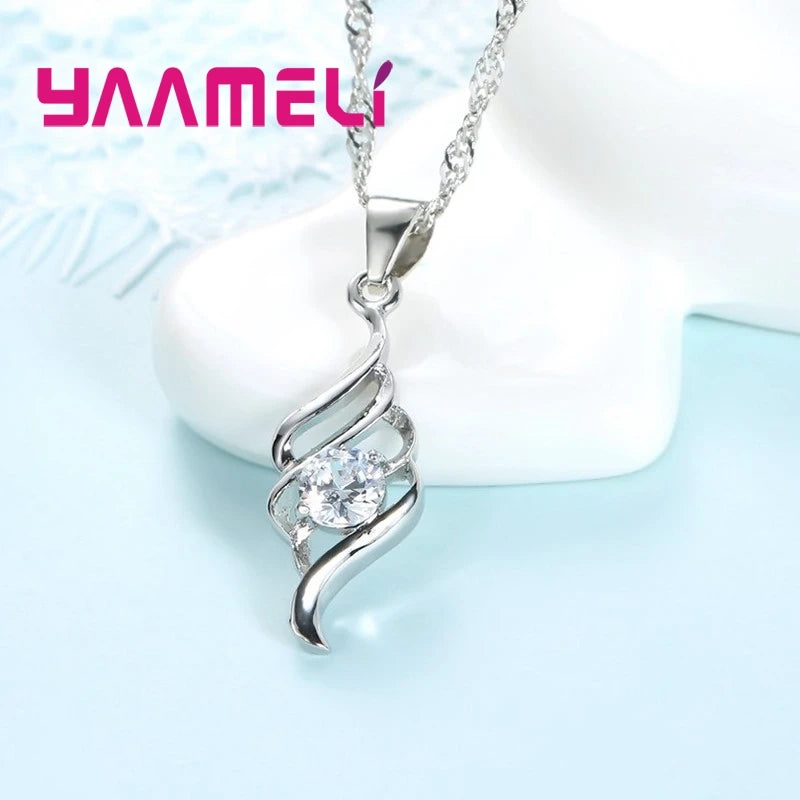 925 Sterling Silver Necklace and Hoop Earring Set with Cubic Zirconia