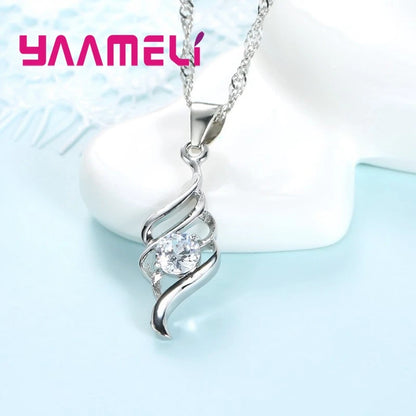 925 Sterling Silver Necklace and Hoop Earring Set with Cubic Zirconia