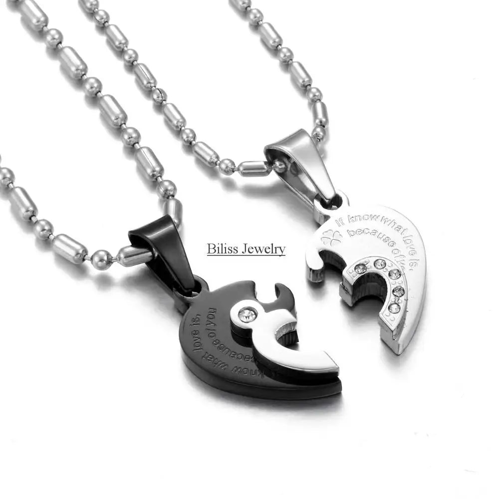 Couple Half Heart Necklace Set - 316L Stainless Steel