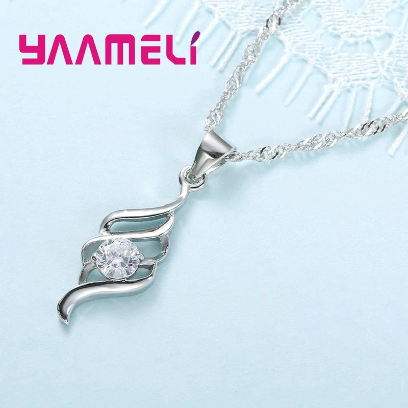 925 Sterling Silver Necklace and Hoop Earring Set with Cubic Zirconia
