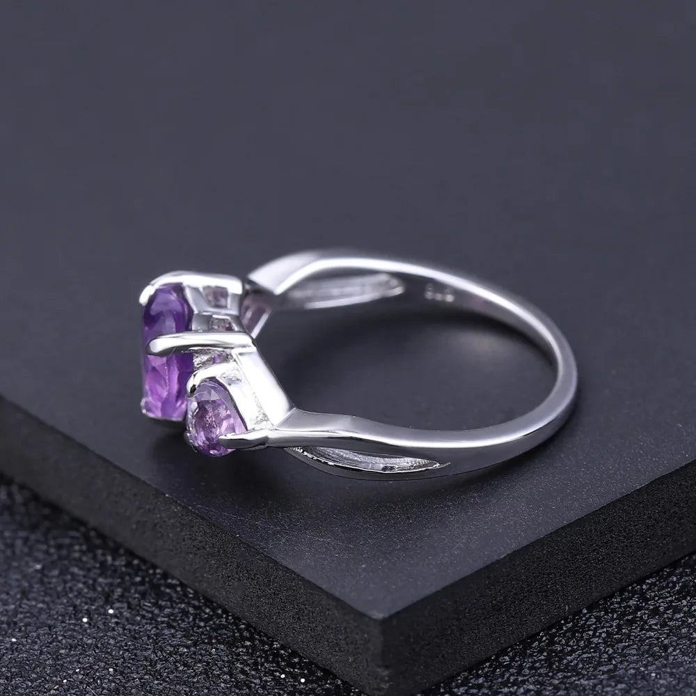 Natural Amethyst Heart Ring - 925 Sterling Silver, 1.19Ct