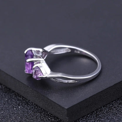 Natural Amethyst Heart Ring - 925 Sterling Silver, 1.19Ct