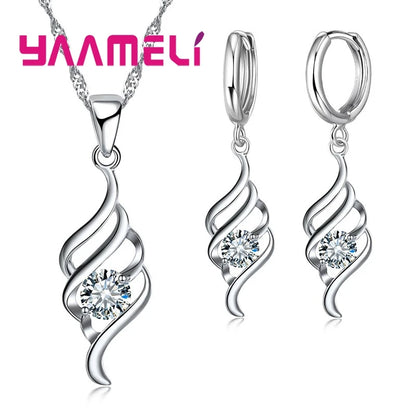925 Sterling Silver Necklace and Hoop Earring Set with Cubic Zirconia