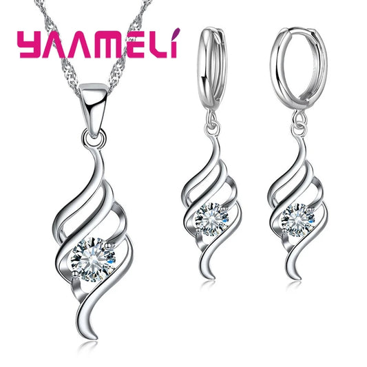 925 Sterling Silver Necklace and Hoop Earring Set with Cubic Zirconia