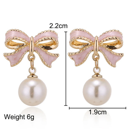 Pink Bow Pearl Earrings