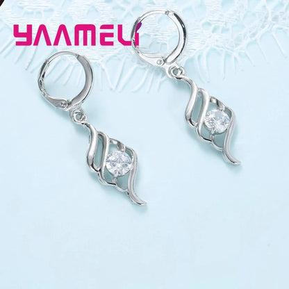 925 Sterling Silver Necklace and Hoop Earring Set with Cubic Zirconia