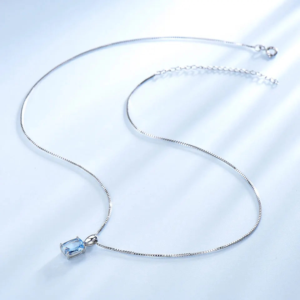 Blue Topaz Pendant Necklace - 925 Sterling Silver