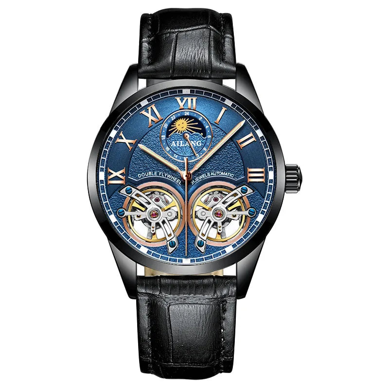 AILANG AL-8822 Double Flywheel Automatic Watch - Moon Phase, Transparent Back, Luxury