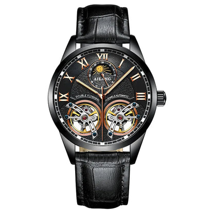 AILANG AL-8822 Double Flywheel Automatic Watch - Moon Phase, Transparent Back, Luxury