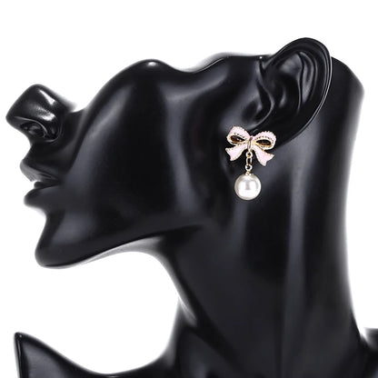 Pink Bow Pearl Earrings