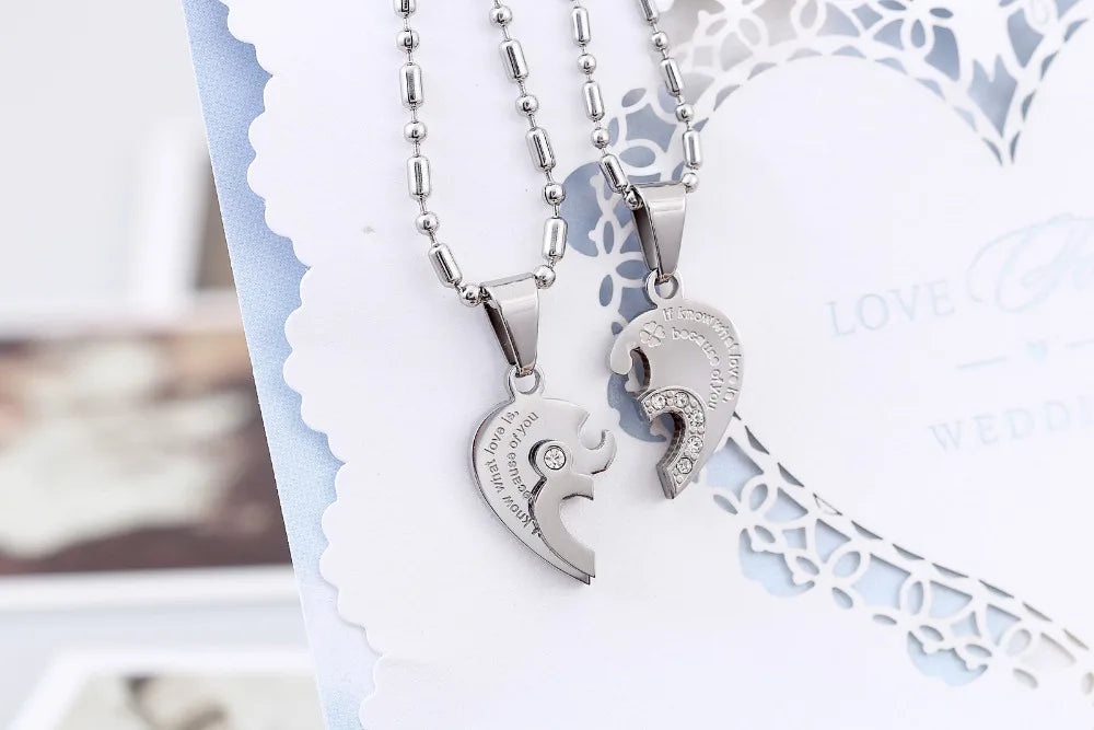 Couple Half Heart Necklace Set - 316L Stainless Steel