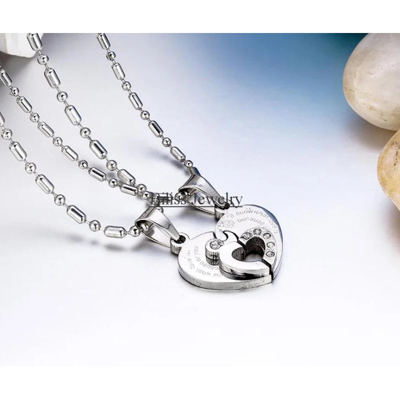 Couple Half Heart Necklace Set - 316L Stainless Steel