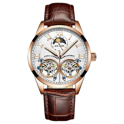 AILANG AL-8822 Double Flywheel Automatic Watch - Moon Phase, Transparent Back, Luxury