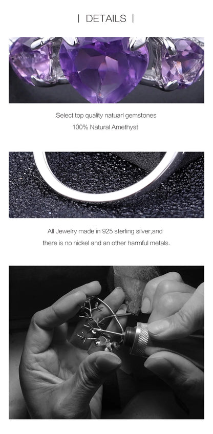 Natural Amethyst Heart Ring - 925 Sterling Silver, 1.19Ct