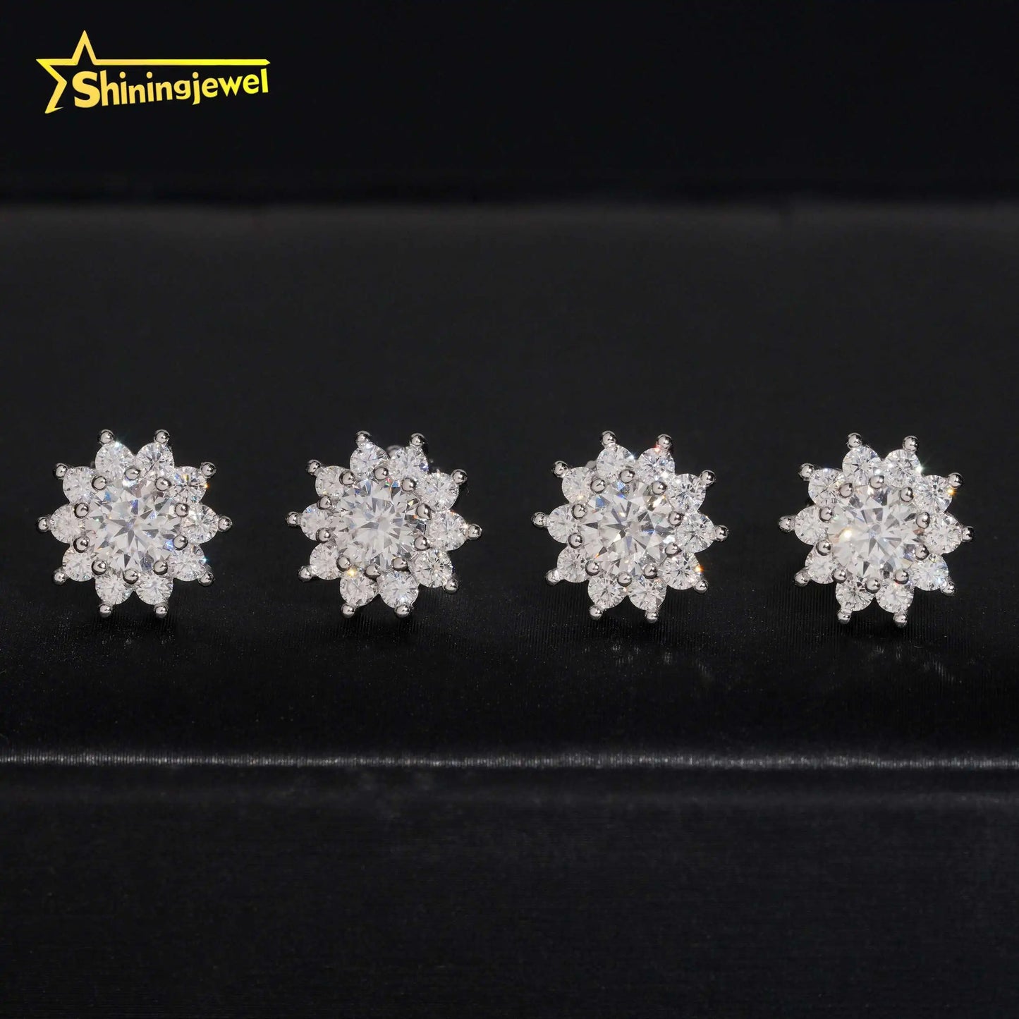 Moissanite Flower Stud Earrings - 925 Silver 10mm Round