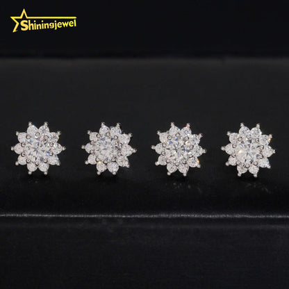 Moissanite Flower Stud Earrings - 925 Silver 10mm Round