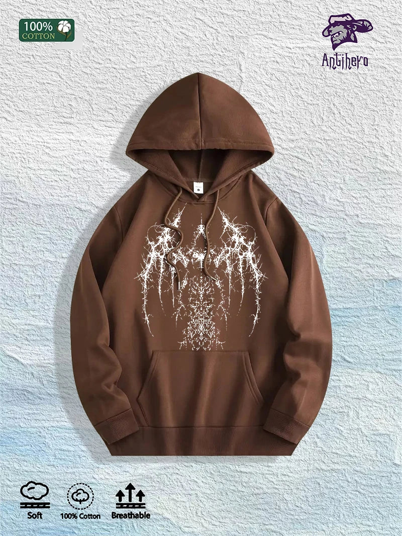 Gothic Winged Graphic Hoodie - 100% Cotton