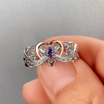 Huitan Heart & Rose Flower CZ Ring for Women – Wedding