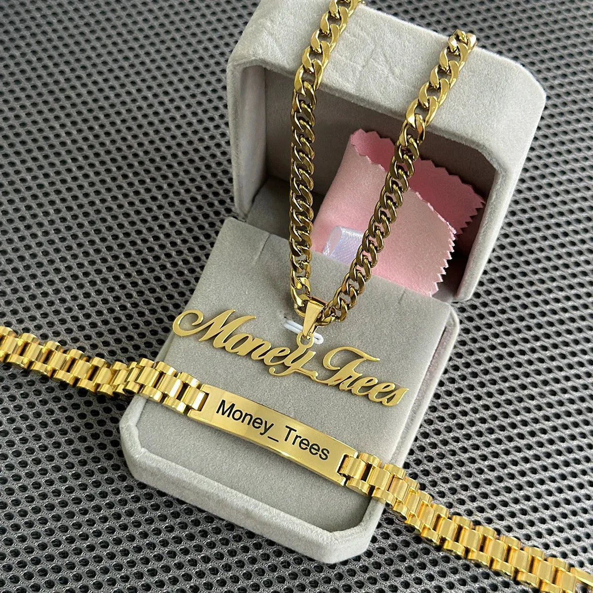 Custom Name Stainless Steel Necklace & Watch Chain Set