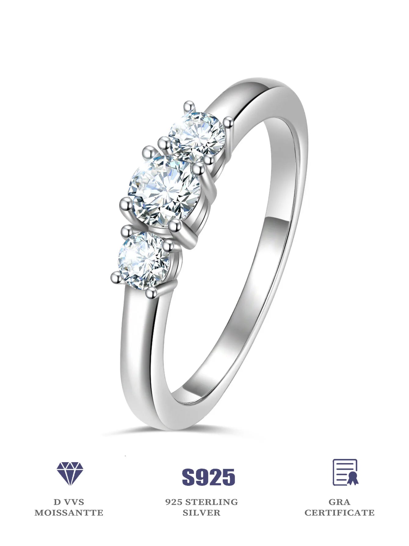 Moissanite Ladies Ring - 925 Sterling Silver, Rhodium Plated