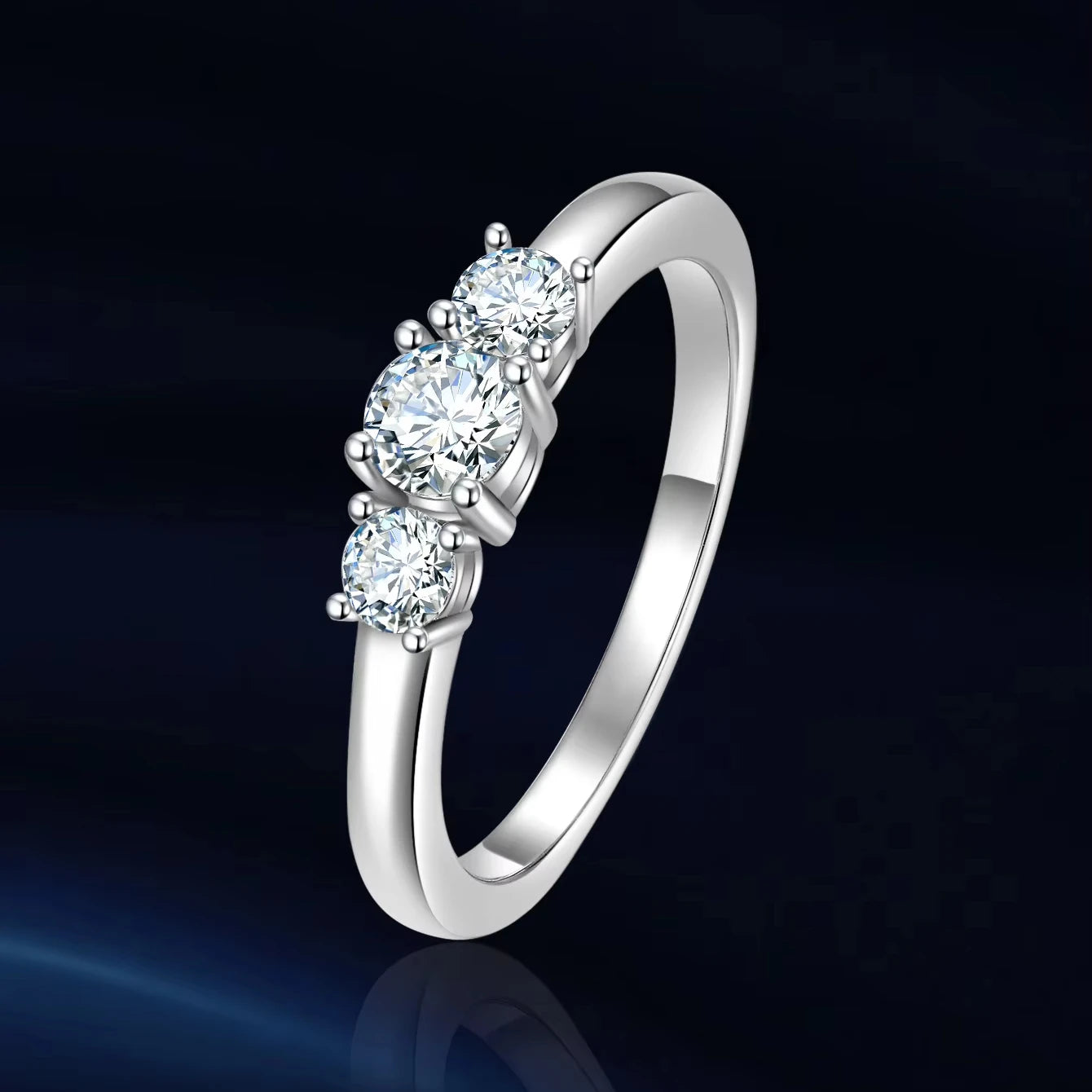 Moissanite Ladies Ring - 925 Sterling Silver, Rhodium Plated