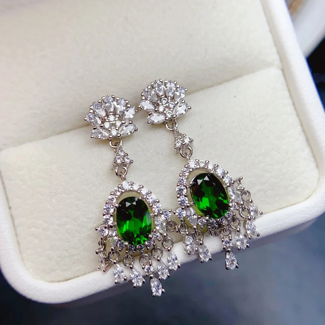 Natural Diopside Earrings - 925 Silver Valentine's Day Jewelry