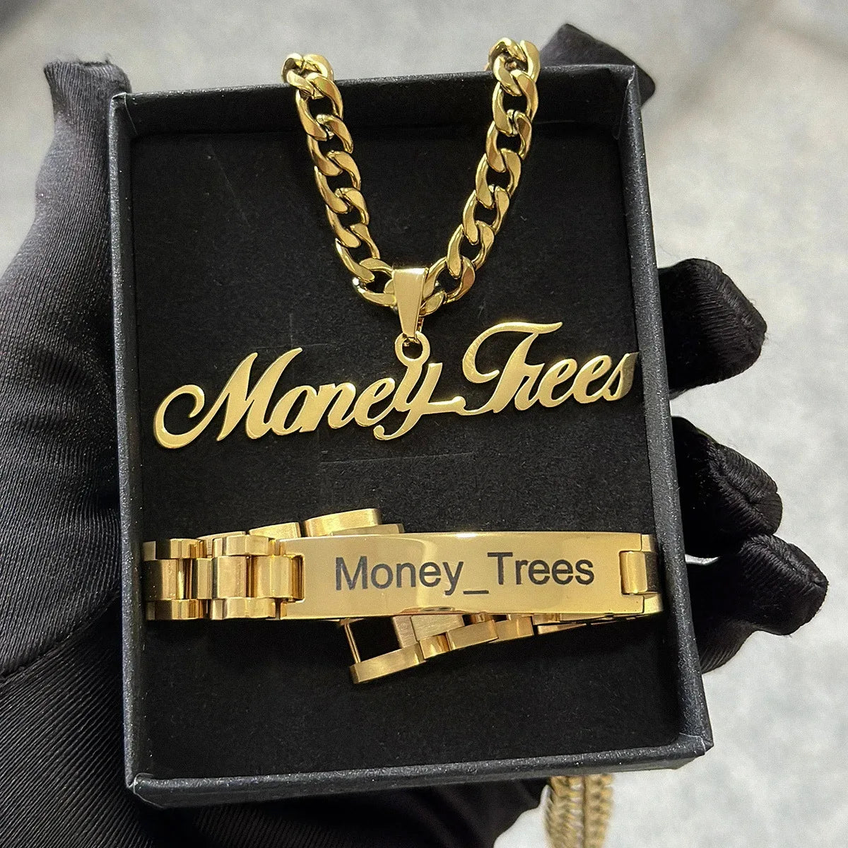 Custom Name Stainless Steel Necklace & Watch Chain Set