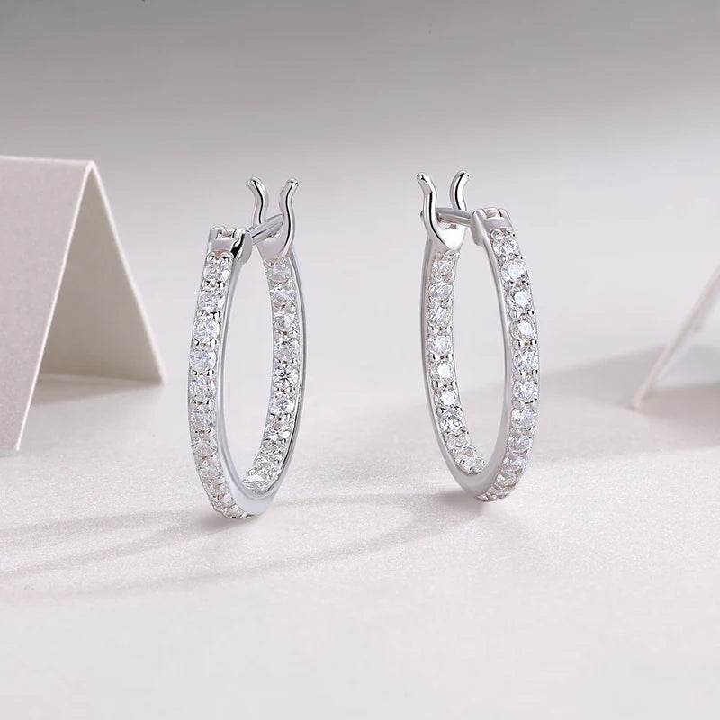 Moissanite Hoop Earrings - 925 Sterling Silver, D Color VVS1