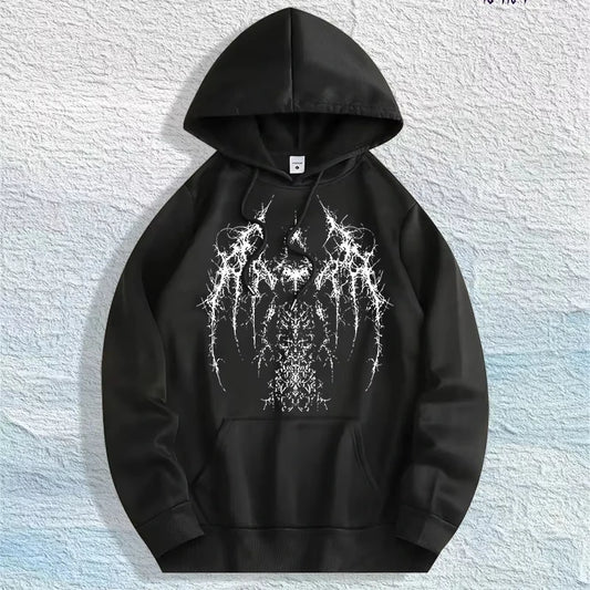 Gothic Winged Graphic Hoodie - 100% Cotton