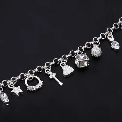 925 Sterling Silver Charm Bracelet - 13 Pendants