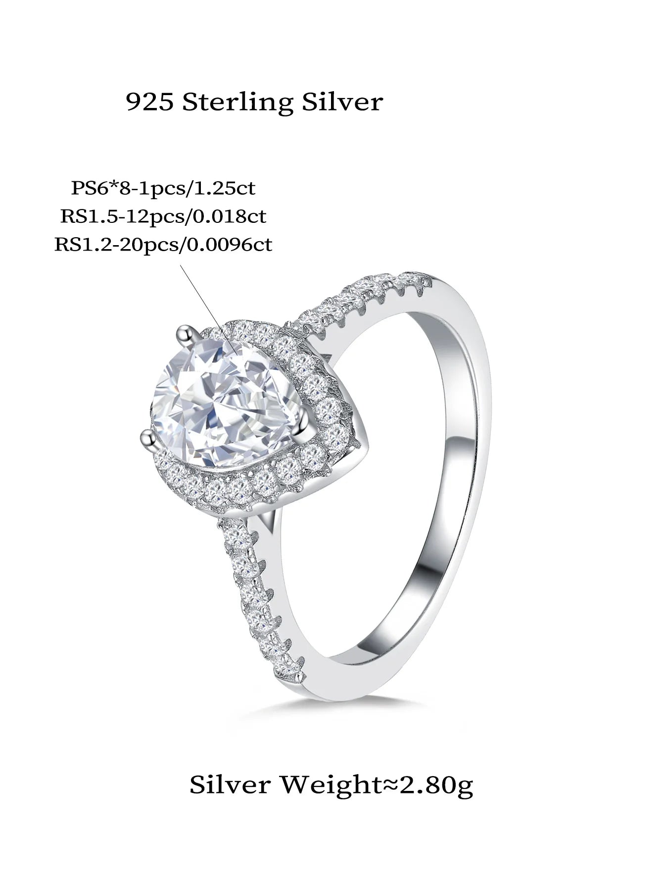 Moissanite Wedding Ring - 925 Sterling Silver, Rhodium Plated